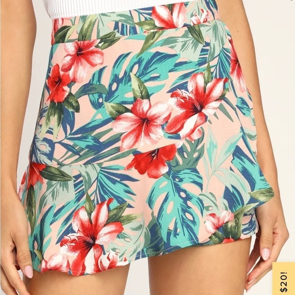 NWT - Lulus Terrifically Tropical Pink Tropical Print Ruffled Skort - Picture 4 of 11